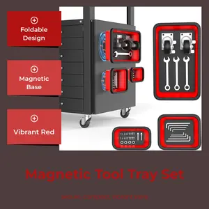 Foldable Magnetic Tray Set - 3-Piece Silicone Parts Tray with Magnetic Base for Tool Storage - Portable & Versatile - Red Color - Ideal for Workshops & Garages Organizer Tool Holder Tool Kit Set Tool Kit Set Organizing Tool