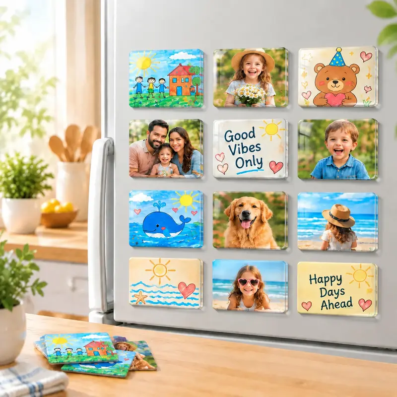 Transparent Acrylic Square Magnetic DIY Frames with Magnetic Backing - Refrigerator Magnets for Fridge Display, Kids' Art, Family Gifts, Kitchen Decor Crafts