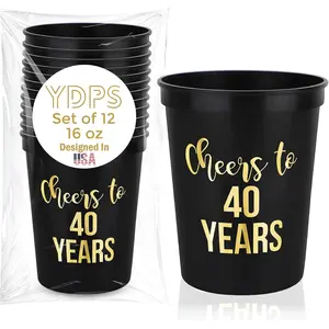 Cheers to 40 Years Old Birthday Decoration Cups, 12-Pack, 16 oz Each - 40th Birthday Cups, Party Favors For Women and Men, Perfect Party Supplies and Decorations
