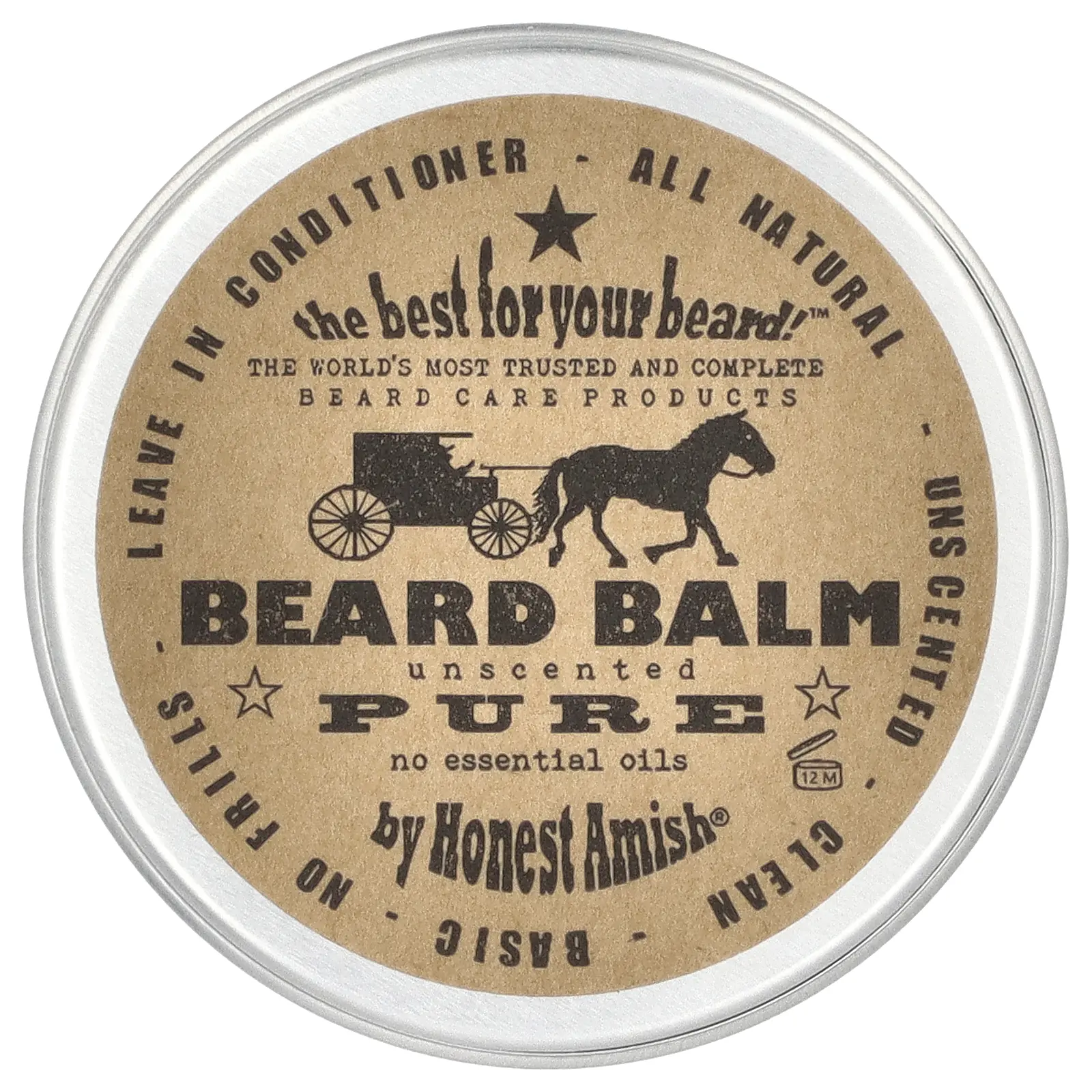 Honest Amish Pure Beard Balm, Unscented, 2 oz (60 ml)