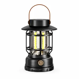 Solar Camping Lantern, USB‑C rechargeable outdoor LED lantern with dimmable warm light and flame effect for hiking, fishing, emergencies, 1 piece