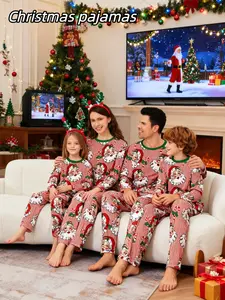 Family Christmas Pajamas Set, Long Sleeve & Pants, Casual Loose Fit, Men Women Kids, Holiday Parent-Child Matching Sleepwear