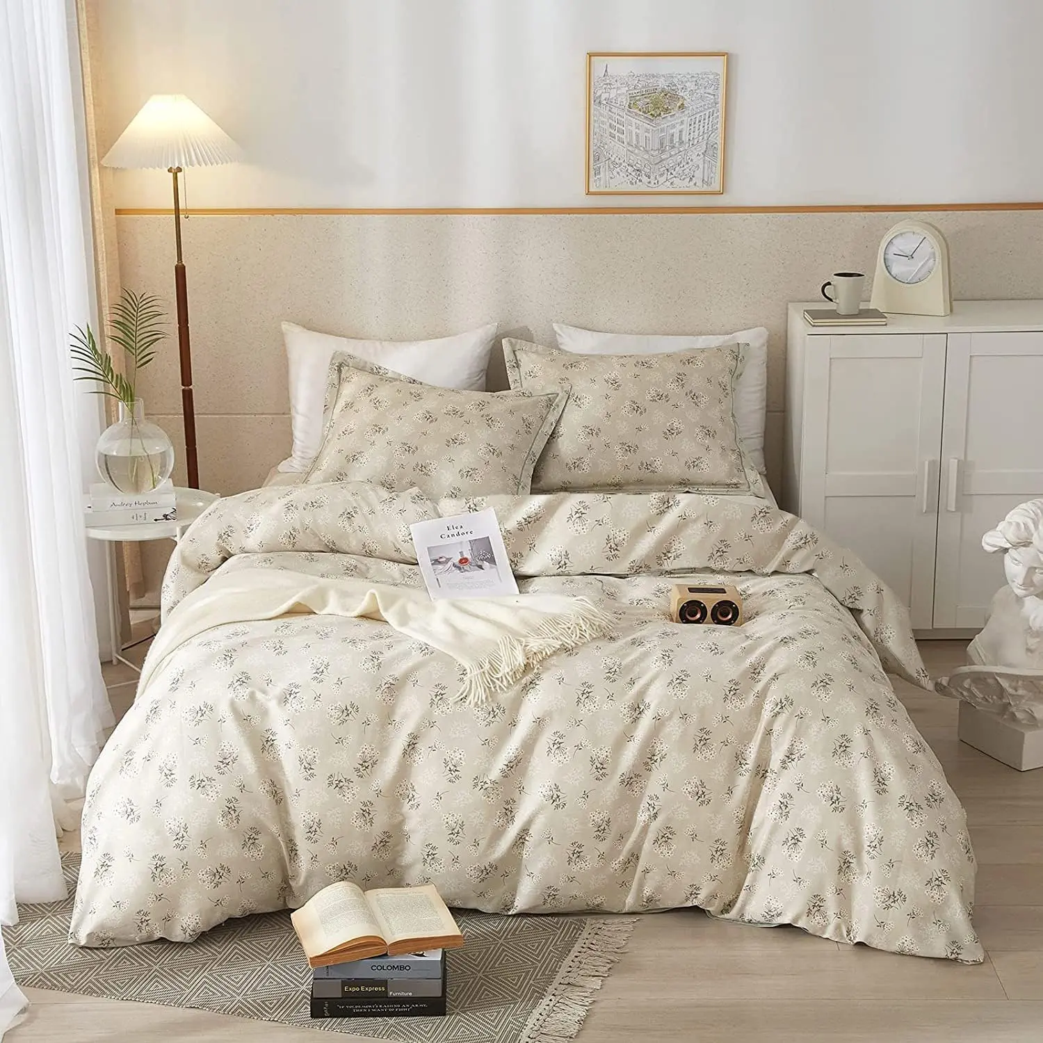 Garden Floral Comforter Queen Fluffy Vibrant Colors Cute Floral Comforter Boho Aesthetic Queen Comforter with 2 Pillowcases Cottagecore Botanical Flower Comforter