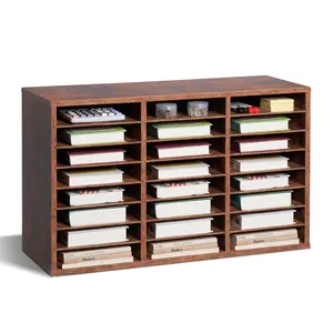 VEVOR Dark Brown Wooden Office Organizer - 24 Compartments, Removable Shelves - Stationery Holder, Desk Tidy, File Rack, Cubicle Work Accessories