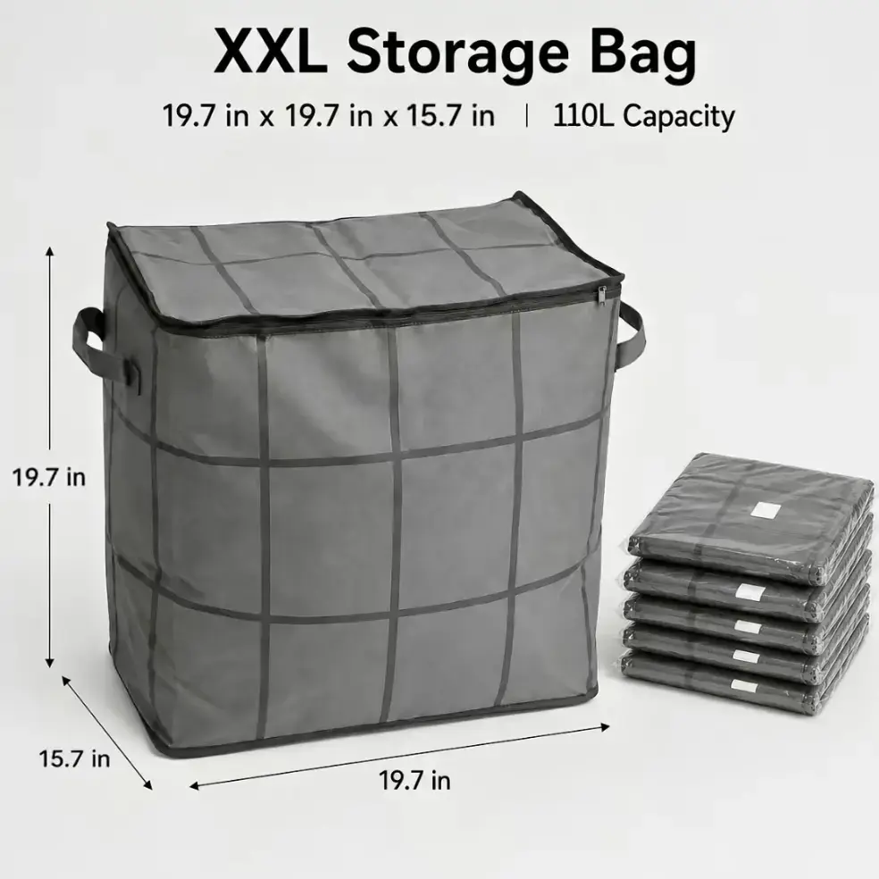 Large Capacity Moving Storage Bag, Fabric Organizer for Quilts, Bedding, Blankets & Sweaters, Spacious Clothes Storage Container for Closet, Bedroom and Home Organization