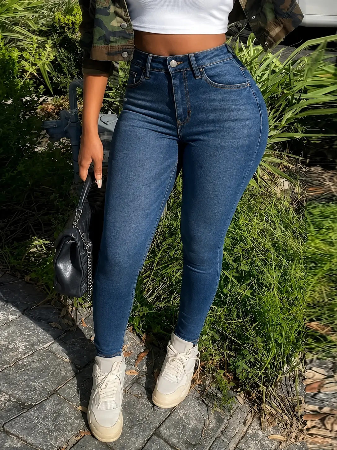 Women's High Rise Stretch Skinny Jean Vintage Slim Fit Denim Jeans