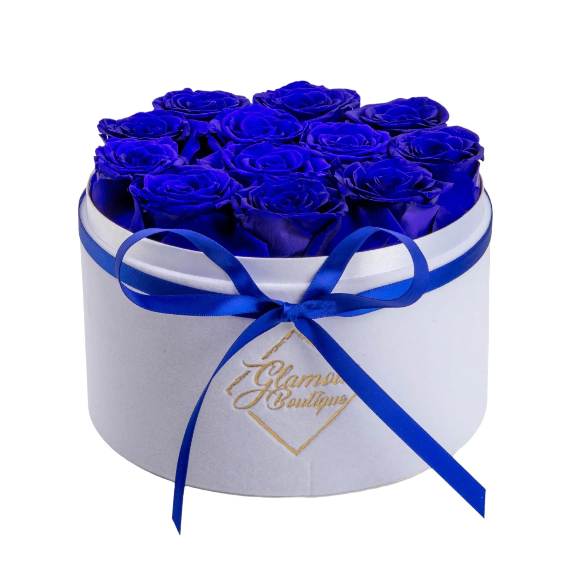 GLAMOUR BOUTIQUE Eternal Prestige Velvet White Decorative Flower Box with 12 Blue Roses