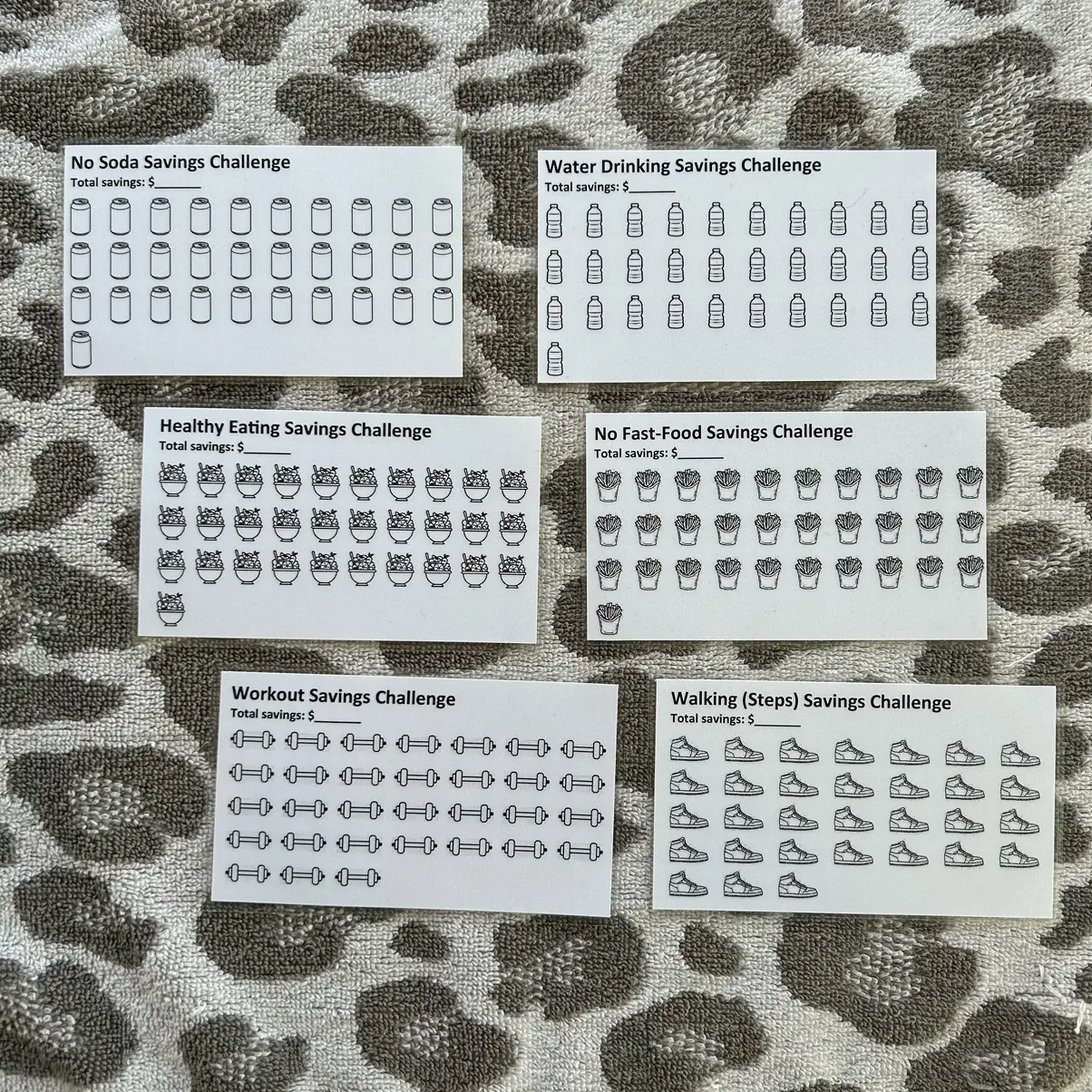 Laminated Healthier Living Money Saving Set of 6 Sheets - Black and White