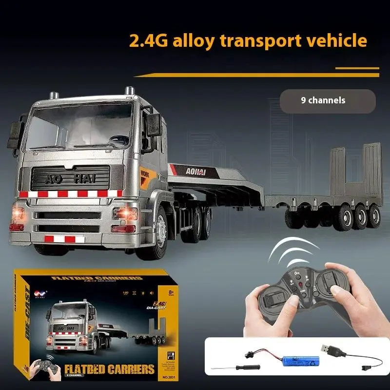 1:18 RC Semi Truck with Container 9-Channel Kids RC Dump Truck Toy Construction Vehicles with Lights and Music Great Gift for Kids