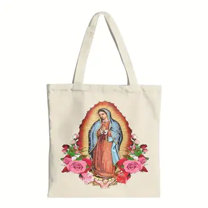 Canvas Tote - Multifunctional, Artistic - Ideal for Work, Commute, Students - Great for Outings, Travel, Shopping - Our Lady of Guadalupe Design