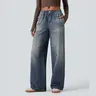 Halara Mid Rise Denim Print French Terry Casual Sweatpants Jeans with Pockets