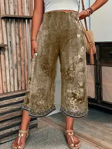 Plus Size Women's High Waist Wide Leg Pants, Flowy Palazzo Trousers with Pockets, Casual Loose Fit Drawstring Lounge Pants Bottom Summer