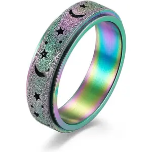 Stainless Steel Spinner Ring Luminous Glow Moon and Star Fidget Stress Relief Anxiety Rings for Women Men Size 4-12