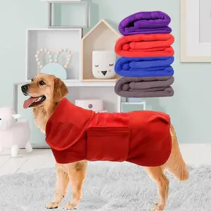 Microfiber Pet Bathrobe, Adjustable Pet Drying Coat with Magic Tape Waist Strap, Soft and Comfortable for Small to Large Pets