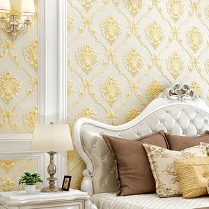 New European Style Simple 3D Damask Waterproof Living Room Bedroom Non-Pasted PVC Wall Paper 1.73' W x 31.17'