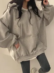 Women’s Oversized Half-Zip Hooded Sweatshirt, Thermal Lined Fleece Pullover, Autumn Winter Long Sleeve Top, Graduation Back To School Teacher Hoodie, Aesthetic All-Season Quarter Zip Hooded Jumper, Light Gray Purple Black, Trendy Casual Soft Streetwear