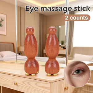 2 Counts Facial Massage Tool for Eye Massage, Brass Wooden Stick with Acupressure & Gua Sha, Skin Firming Massage Tool