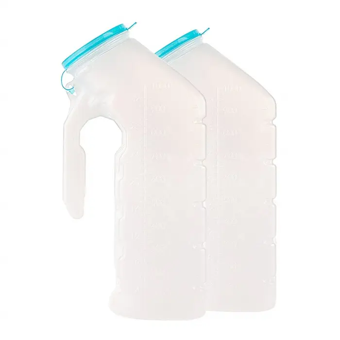 Male Urinal with Glow in The Dark Lid (2 Bottles) 32 Oz Urine Bottles for Men - Pee Bottles for Hospitals, Emergency and Travel