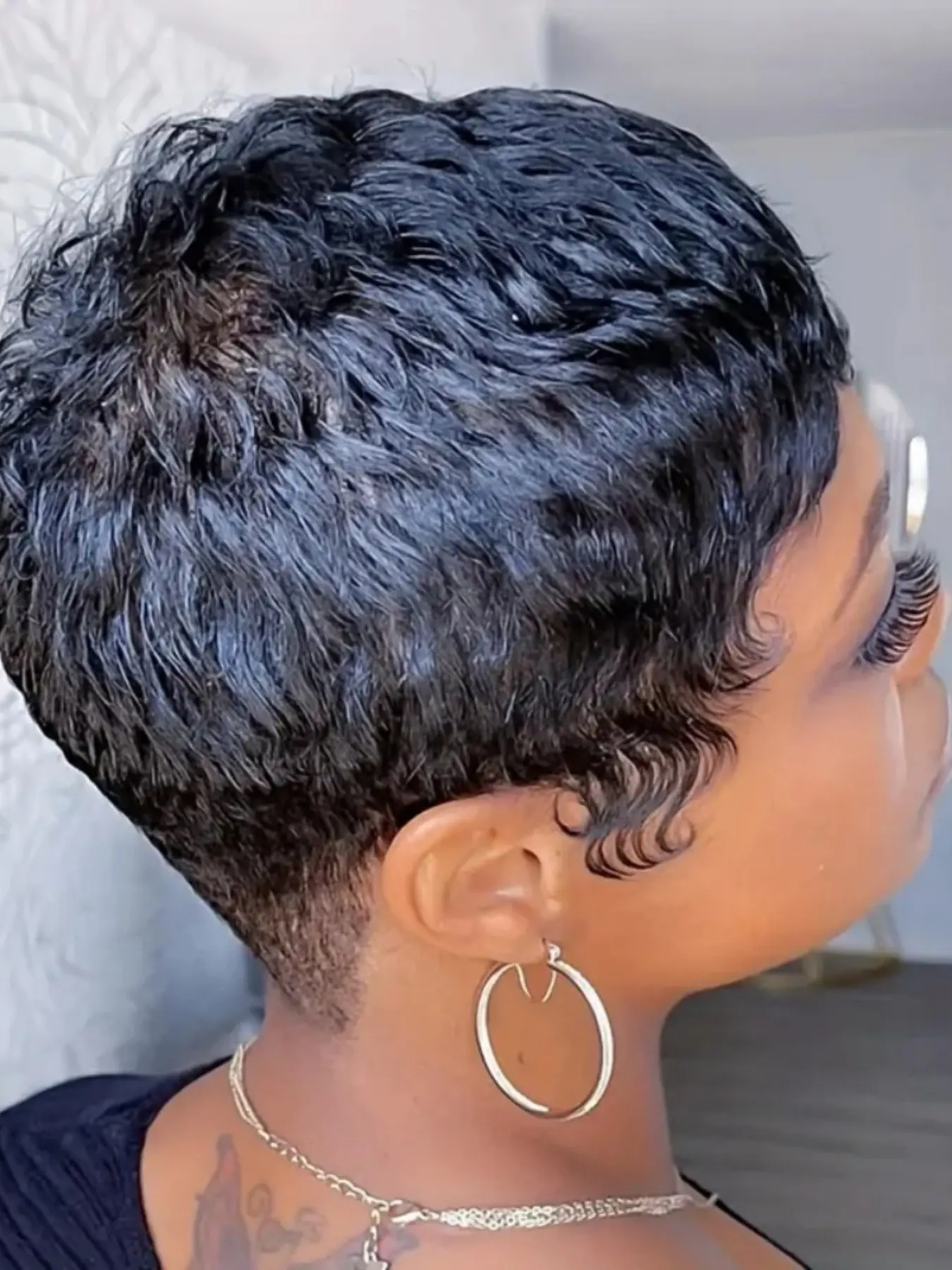Short Pixie Cut Human Hair Silky Wig straight Wig with Bangs for Women Hair Pixie Cut Wigs Natural Daily Wig