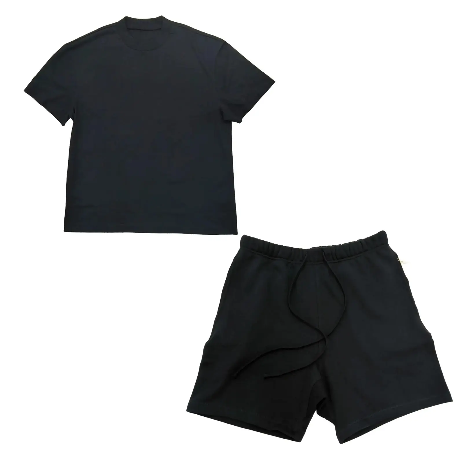 Unisex Cotton T-Shirt & Shorts Limo Black, Breathable Casual Sports Wear, Oversized Tee, Relaxed Fit Drawstring Sweat Shorts, Summer Outfit Loungewear 2-Piece Set Athletic