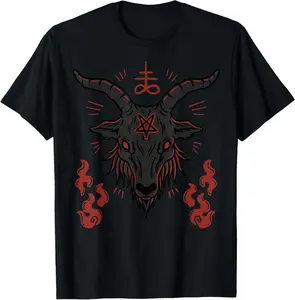 Men's Occult Baphomet Lucifer Sigil Goat Satanic Graphic Short-Sleeve T-Shirt - Natural Soft Cotton, Regular Fit, Casual Fashion Menswear Streetwear Top