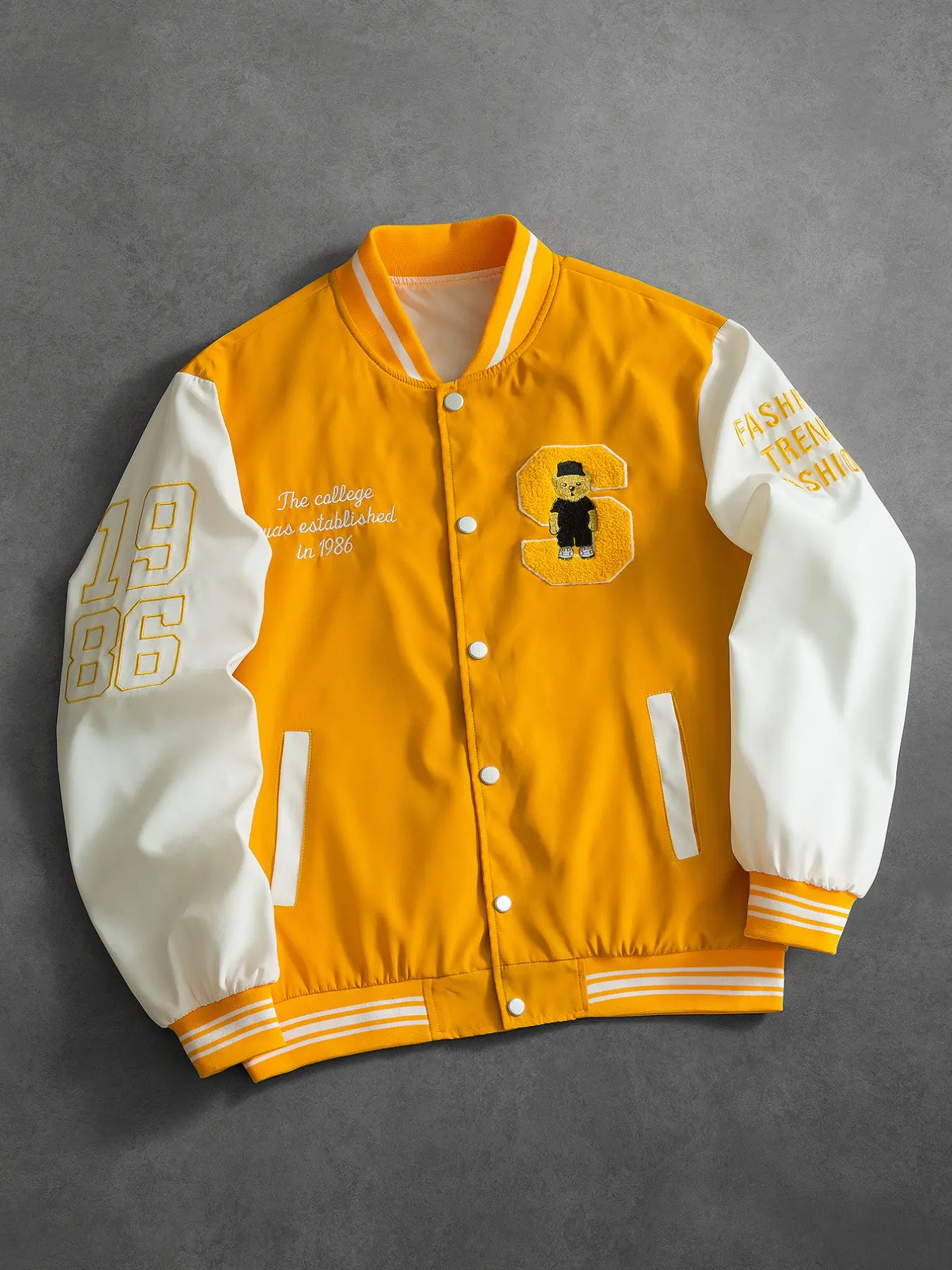 Men's Casual Stylish Fitted Jacket, Retro Friend Pattern Embroidery Long Sleeve Sports Coat, Color Block Design for Gifting, Essential for Spring & Autumn, Street Fashion Outerwear, Casual Athletic Jacket, Streetwear Outerwear, Streetwear Jackets