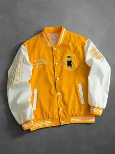 Men's Casual Stylish Fitted Jacket, Retro Friend Pattern Embroidery Long Sleeve Sports Coat, Color Block Design for Gifting, Essential for Spring & Autumn, Street Fashion Outerwear, Casual Athletic Jacket, Streetwear Outerwear, Streetwear Jackets