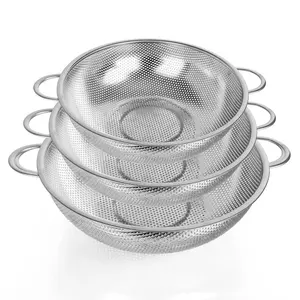 All Purpose Stainless Steel Fine Mesh Strainer Net Baskets with Handles Resting Base Colander Set Kitchen Supplies