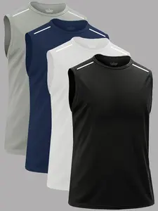 Men's Breathable Lightweight Sleeveless Vest Set, Quick-Dry Round Neck Sport Top, Loose-Fitting Short Shirt for All Seasons