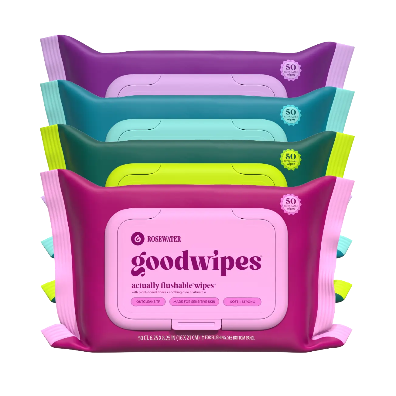 Goodwipes Variety Pack - Extra Large Flushable Wipes, 40% Larger Than Average, Plant-Based Fibers, Safe for Sewer & Septic Systems - 4 pack of 50ct