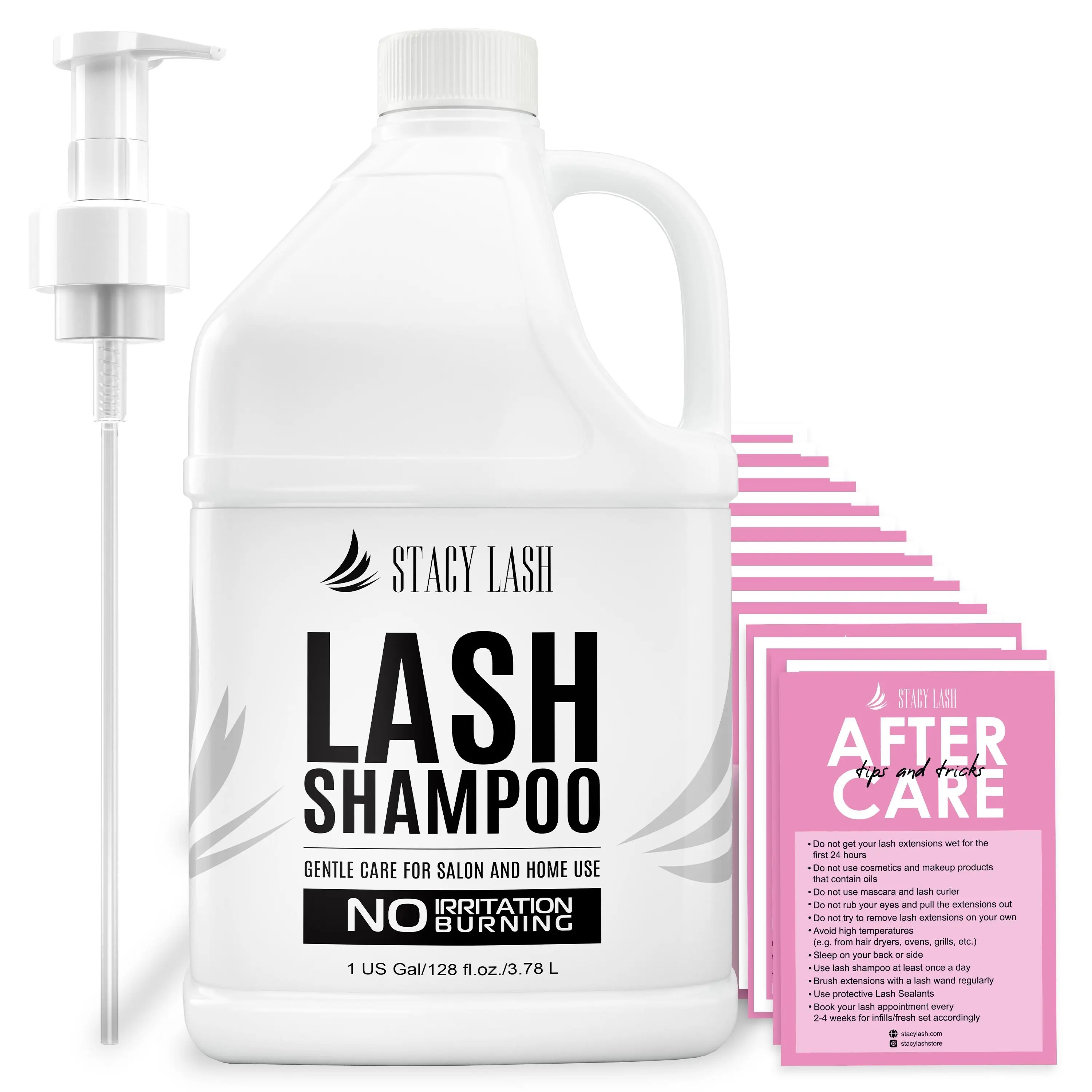 Stacy Lash Eyelash Extension Shampoo 1 US Gal / 3.78L | Foaming Cleansing & Gentle Makeup Remover | Lash Bath | Salon Supplies | 50 Aftercare Cards