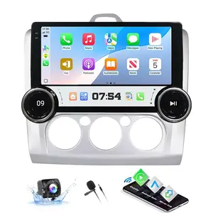 Double Knobs Car Radio for 【Ford Focus 2009 2010 2011 Manual AC】 10.1 inch Touch Screen Android 13 Car Play Stereo, Carplay/Android Auto/Bluetooth/SWC + AHD Backup Camera