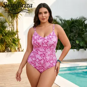 Briza｜Women's Plus Size Ruched Matte One Piece Swimsuit Pink Paisley Print Tummy Control Bathing Suit Shaping Flattering Swimwear for Vacation Resort Pool Beach Summer Chic, Women's Swimwear, Bathing Suit for Women, Beach Pool Summer Vacation