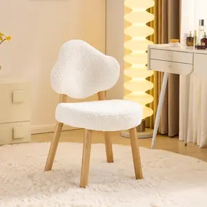 VINGLI Cute Cloud-Back Armless Vanity Chair with No Wheels, Modern Desk Chair with 4 Solid Wood Legs for Girls, Plush Chenille Velvet Comfy Makeup Accent Chair for Bedroom,Living Room,Office
