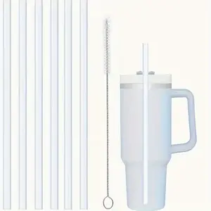 8 PCS Reusable Straws Set – 6 + 2 Adjustable 11.8-Inch Plastic Straws with Cleaning Brushes for 20oz, 30oz, 40oz Tumblers, Smoothies & Travel Drinks