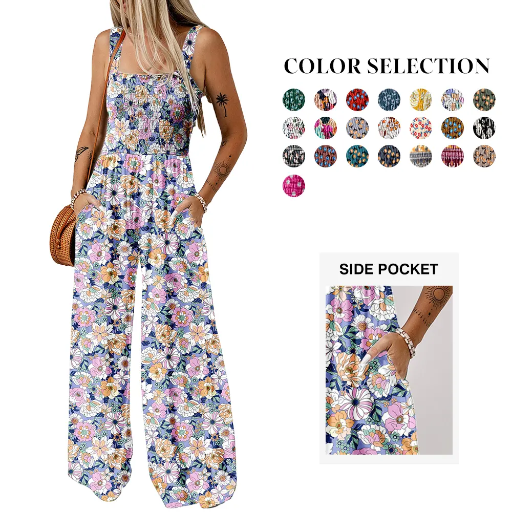 Dokotoo Women's Casual Loose Overalls Jumpsuits One Piece Sleeveless Printed Wide Leg Long Pant Rompers With Pockets Bohemian Womenswear Dokotoo Women's Casual Loose Overalls Jumpsuits One Piece Sleeveless Printed Wide Leg Long Pant Rompers With Pockets Bohemian Womenswear