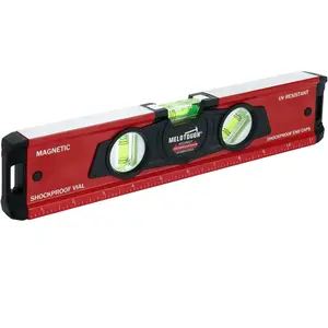 MELOTOUGH 12 Inch Torpedo Level Magnetic,Small Leveler Tool,Aluminum Level with Inch Scale,45°/90°/180°Vial Bubble Level(Red)