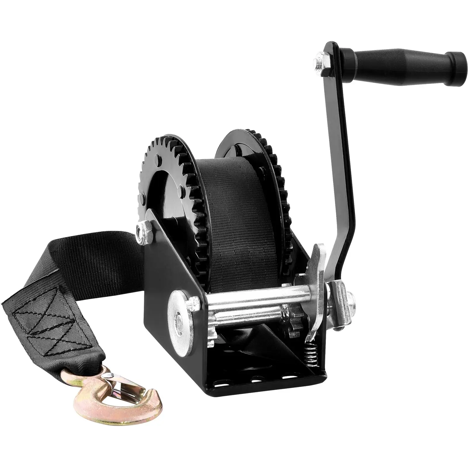 【DealsForYouDays】VEVOR Hand Winch, 2000 lbs Pulling Capacity, Boat Trailer Winch Heavy Duty Rope Crank with 23 ft Polyester Strap and Two-Way Ratchet, Manual Operated Hand Crank Winch for Trailer, Boat or ATV Towing Vehicle