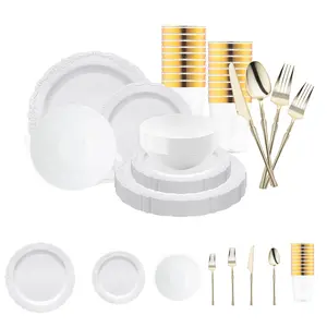 White Vintage Disposable Plastic Tableware Set