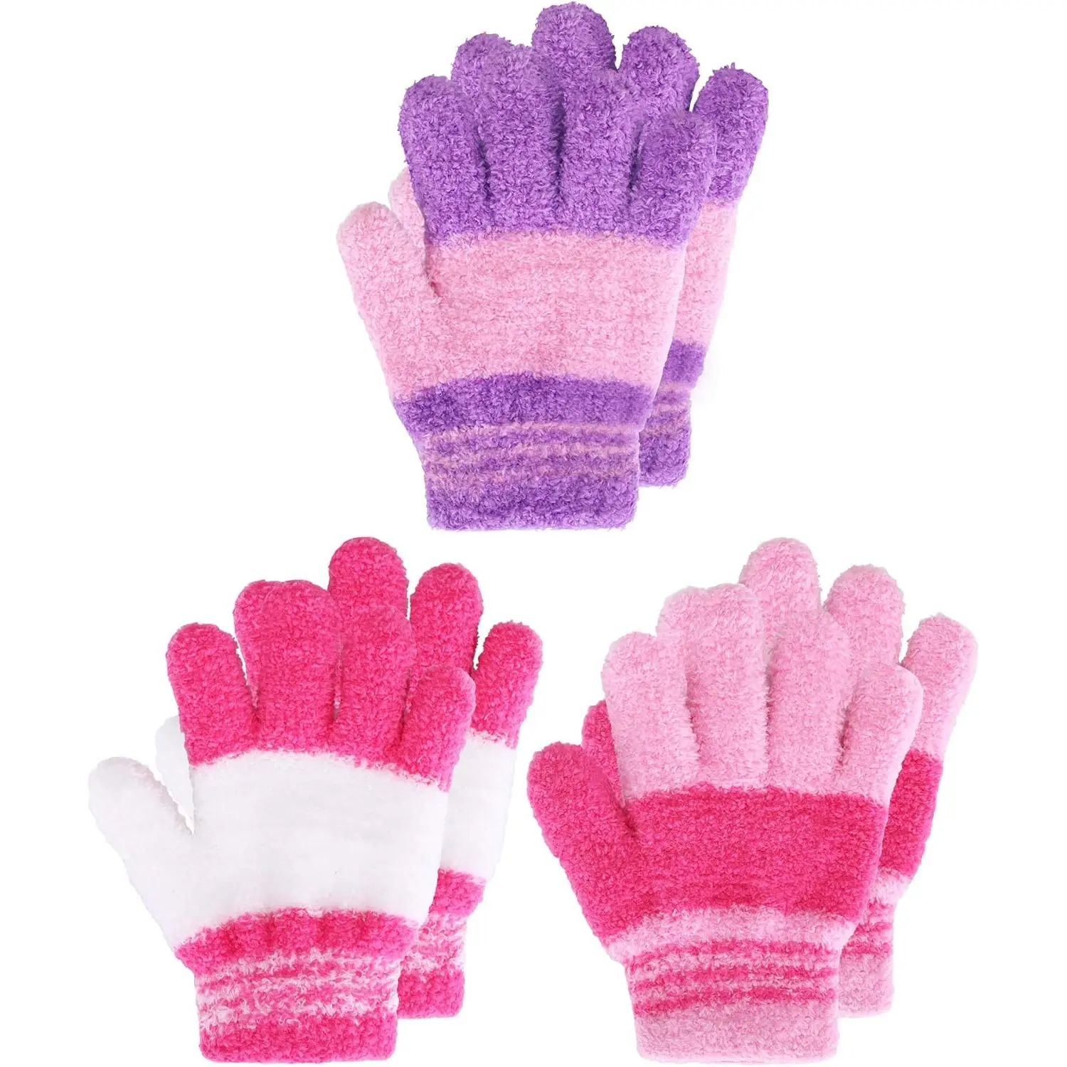 Kids' Classic Winter Gloves, 3 Pairs Stretchy Polyester Blend Knit for Boys & Girls, Full Finger Design with Warm Elastic Cuffs, Indoor, 3 Sizes, Flexible Grip, Children’s Gear, 4-7 Years, Kid-Friendly, Cotton, Different Sizes And Colors