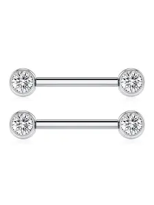Two-Piece Tongue Ring & Nipple Piercing Jewelry Set, 14g Stainless Steel, Durable Body Accessories, Casual Style, All Seasons, Piercings Kits