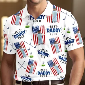 Custom Photo Best Dad Ever American Flag Polo Shirt, Personalized Father’s Day Outdoor Golf Shirt, Unique Gift for Golfer, Gift For Dad