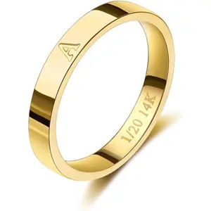 Women's Dainty 14K Gold Filled Non-Tarnish Initial Ring, Stackable Personalized Letter Piece, Gold Rings for Mom - Thumb/Pinky Accessory, Wedding/Engagement Band, Birthday Gift Jewelry (Sizes 6-10), Gift-Ready, Size 6-10