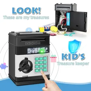 Piggy Bank for Kids with Password Code Lock and Auto Grab Bill Slot, Real Money Cash Coin Can Saving Box Electronic Money Safe Bank, Hot Gift for 4 7 8 9 10 11 Year Old Boys Girls