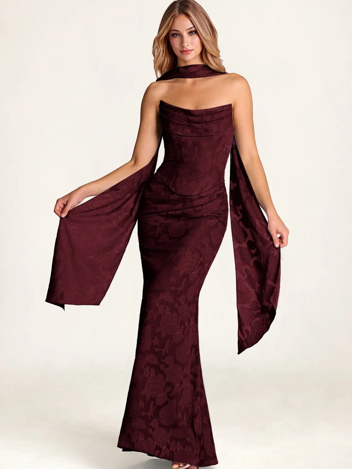 Azazie Floral Burnout Sheer Textured Draped Lightweight Wedding Bridesmaid Evening Burnout Shawl