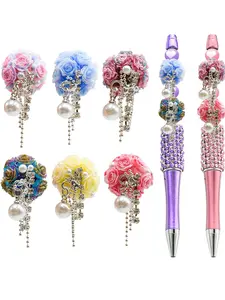 10 Random Color Clay Flower Flower Ball Tassel Focal Beads for Beaded Pens, DIY Key Chain, or 10 Random Color Elegant Pens, Several Styles for Choice, Beaded Tassel Charms