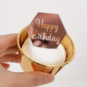 10pcs Happy Birthday Cake Toppers Gold Gold Acrylic Round Cupcake Toppers For Kids Birthday Baby Shower Party Decoration Cake Decor Tools