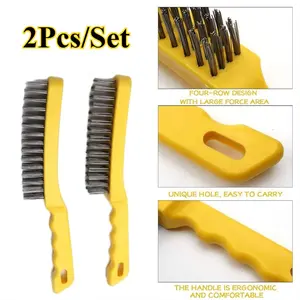 2Pcs Heavy-Duty Stainless Steel Wire Scratch Brush with 11" Curved Handle  - Ideal for Rust, Dirt Removal & Paint Scrubbing Before Welding (Plastic)