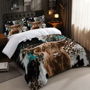 3-piece set (1 quilt cover + 2 pillowcases, no core), high and low cow and leopard print quilt cover set, Decorative Duvet Cover, soft and comfortable bedding set, suitable for all rooms, available in all seasons, room decoration, suitable for gifts