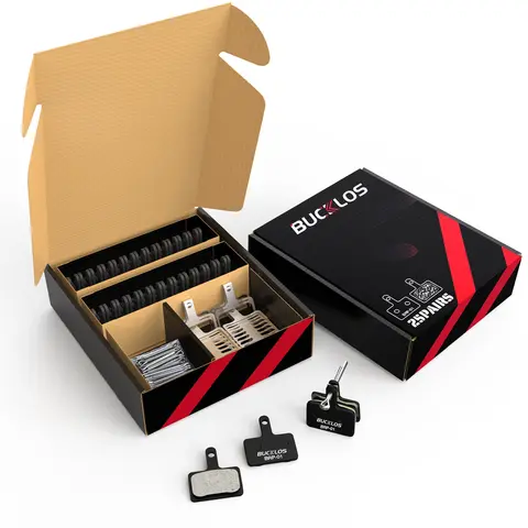 BUCKLOS 25 Pairs Multi-Material High-Performance Mechanical Road Bike Brake Pads - Ceramic Disc, Wet-Weather Hold, Dry/Humid Braking, All Seasons, Universal Fit Cycling Bike Parts, Compatible with Shimano M575 M525 T675 M505 M495 & TRP Tektro